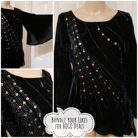 NWOT | Anne Carson {BLACK VELVET BEADED TOP} - Picture 2 of 9